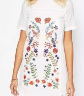 photo Sweet Floral Embroidery Print Mock Neck Shift Dress by OASAP, color Multi - Image 3