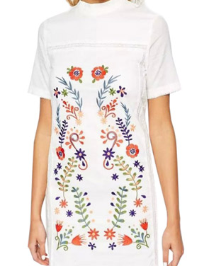 photo Sweet Floral Embroidery Print Mock Neck Shift Dress by OASAP, color Multi - Image 1