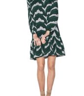 photo Sweet High Neck Long Sleeve Flounce Hem Print Dress by OASAP, color Green - Image 1
