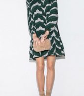 photo Sweet High Neck Long Sleeve Flounce Hem Print Dress by OASAP, color Green - Image 4