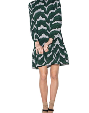 photo Sweet High Neck Long Sleeve Flounce Hem Print Dress by OASAP, color Green - Image 1