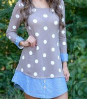 photo Sweet Polka Dot Denim Paneled Button Decor Dress by OASAP, color Multi - Image 4