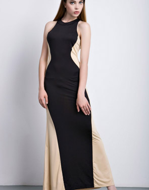 photo Swerve Halter Two-tone Evening Dress by OASAP, color Black White - Image 2