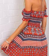 photo Tribal Geo Print Off-The-Shoulder Mini Dress by OASAP - Image 2