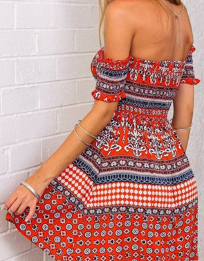 photo Tribal Geo Print Off-The-Shoulder Mini Dress by OASAP - Image 2