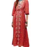 photo V-Neck 3/4 Sleeve Floral Embroidery Maxi Dress by OASAP - Image 1