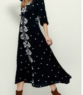 photo V-Neck 3/4 Sleeve Floral Embroidery Maxi Dress by OASAP - Image 3