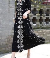 photo V-Neck 3/4 Sleeve Floral Embroidery Maxi Dress by OASAP - Image 5