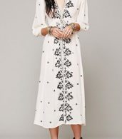 photo V-Neck 3/4 Sleeve Floral Embroidery Maxi Dress by OASAP - Image 6