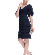 photo V-neck Butterfly Sleeve Ruffled Bottom Short Party Cocktail Dres by OASAP, color Navy - Image 3