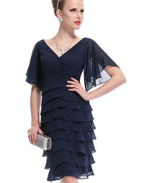 photo V-neck Butterfly Sleeve Ruffled Bottom Short Party Cocktail Dres by OASAP, color Navy - Image 1