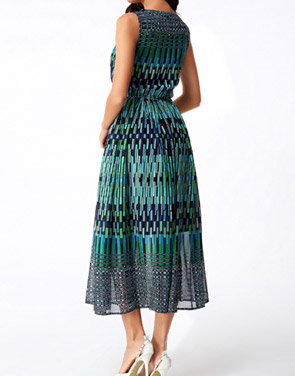 photo V-Neck Elastic Waist Boho Print Chiffon Dress by OASAP, color Multi - Image 2