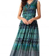 photo V-Neck Elastic Waist Boho Print Chiffon Dress by OASAP, color Multi - Image 1