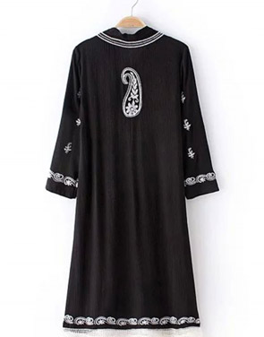 photo V-Neck Embroidery Lace Trim A-Line Boho Dress by OASAP, color Black - Image 2