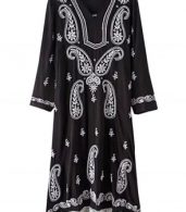 photo V-Neck Embroidery Lace Trim A-Line Boho Dress by OASAP, color Black - Image 1