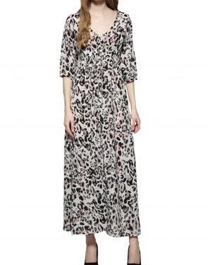 photo V-Neck Half Sleeve Front Slit Leopard Print Dress by OASAP, color Multi - Image 1