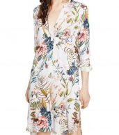 photo V-Neck Long Sleeve Floral Print High Low Slit Dress by OASAP, color Multi - Image 1
