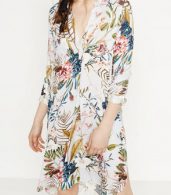 photo V-Neck Long Sleeve Floral Print High Low Slit Dress by OASAP, color Multi - Image 4