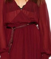 photo V-Neck Long Sleeve High Slit Sheer Maxi Dress by OASAP, color Burgundy - Image 4