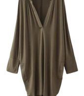 photo V-Neck Long Sleeve Loose Fit High Low Dress by OASAP - Image 1