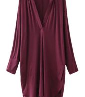 photo V-Neck Long Sleeve Loose Fit High Low Dress by OASAP - Image 5