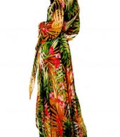 photo V-Neck Long Sleeve Tie Waist Print Chiffon Dress by OASAP, color Multi - Image 2