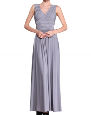 photo V-Neck Ruched Bust Sleeveless Maxi Party Dress by OASAP - Image 1