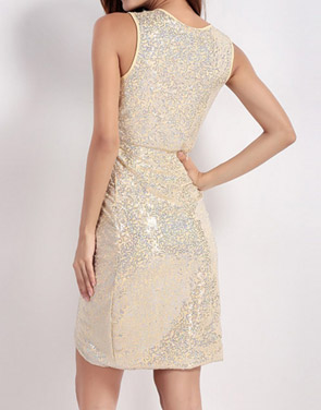 photo V-Neck Wrap Front Slit Bodycon Mini Sequin Party Dress by OASAP, color Yellow - Image 2