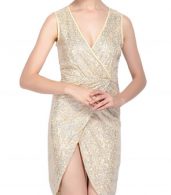 photo V-Neck Wrap Front Slit Bodycon Mini Sequin Party Dress by OASAP, color Yellow - Image 1