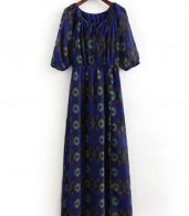 photo Vintage Elastic Waist Half Sleeve High Slit Print Maxi Dress by OASAP, color Multi - Image 4