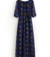 photo Vintage Elastic Waist Half Sleeve High Slit Print Maxi Dress by OASAP, color Multi - Image 5