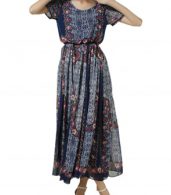photo Vintage Floral Print Round Neck Short Sleeve Empire Maxi Dress by OASAP, color Multi - Image 1