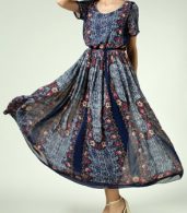 photo Vintage Floral Print Round Neck Short Sleeve Empire Maxi Dress by OASAP, color Multi - Image 3