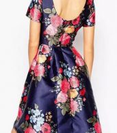 photo Vintage Floral Print Scoop Back Pleated Swing Dress by OASAP, color Multi - Image 2