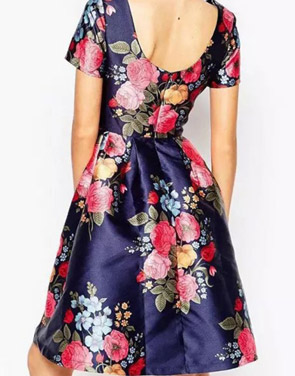 photo Vintage Floral Print Scoop Back Pleated Swing Dress by OASAP, color Multi - Image 2