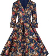 photo Vintage Floral Printing Belted Dress by OASAP, color Multi - Image 5