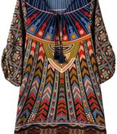 photo Vintage Geometric Print Lace-up Front Chiffon Dress by OASAP, color Multi - Image 4