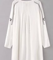 photo Vintage Long Sleeve Ethnic Embroidery Shift Dress by OASAP, color White - Image 4