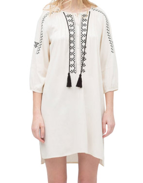 photo Vintage Long Sleeve Ethnic Embroidery Shift Dress by OASAP, color White - Image 1