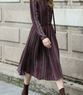 photo Vintage Long Sleeve Print Pleated Midi Dress by OASAP - Image 1