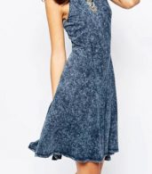 photo Vintage Mineral Wash Sleeveless High Waist Dress by OASAP, color Blue - Image 1