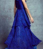 photo Vintage Print Flounce Lace-up Front High Low Maxi Dress by OASAP, color Royal Blue - Image 2