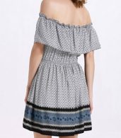 photo Vintage Print Off-Shoulder Ruffle Front Elastic Waist Dress by OASAP, color Multi - Image 4
