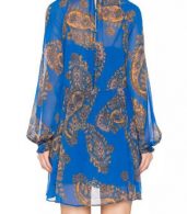 photo Vintage Print Stand Collar Long Sleeve Mini Dress by OASAP, color Blue - Image 2