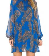 photo Vintage Print Stand Collar Long Sleeve Mini Dress by OASAP, color Blue - Image 1