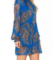 photo Vintage Print Stand Collar Long Sleeve Mini Dress by OASAP, color Blue - Image 3