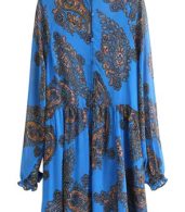 photo Vintage Print Stand Collar Long Sleeve Mini Dress by OASAP, color Blue - Image 5