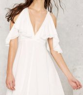 photo White Off Shoulder Deep V-Neck High Waist Cocktail Dress by OASAP, color White - Image 3