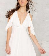 photo White Off Shoulder Deep V-Neck High Waist Cocktail Dress by OASAP, color White - Image 7