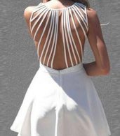 photo White Strappy Back Sleeveless Skater Dress by OASAP, color White - Image 4